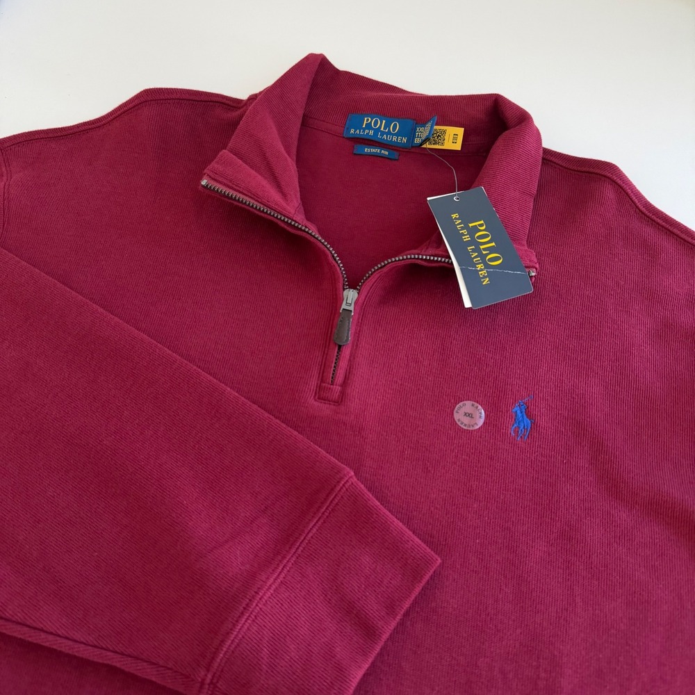 Polo Ralph Lauren‎ Estate Rib Maroon 1/4 Zip Pullover Sweaters Men's XXL NWT